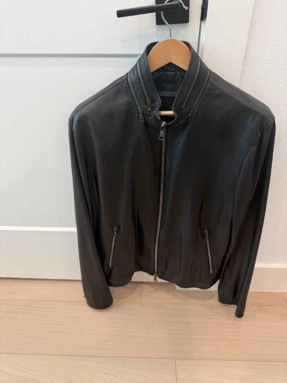 John Varvatos Black Leather Jacket Mens 54 US 44 XL
